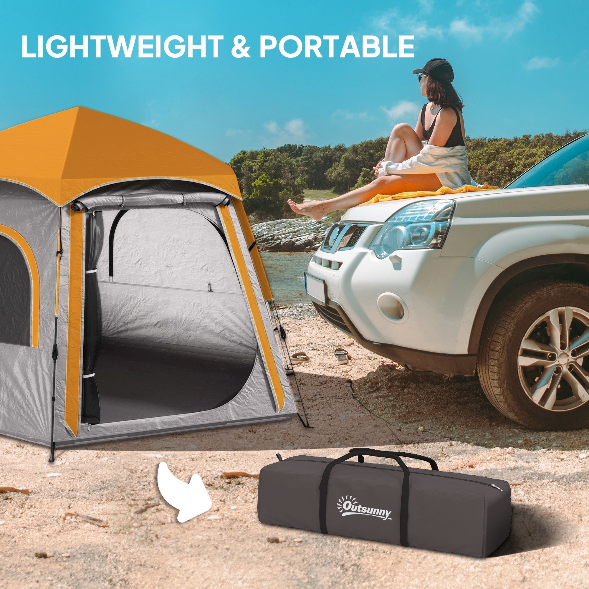 Orange and gray outsunny instant camping tent made with 210d oxford fabric for easy setup and family outdoor use