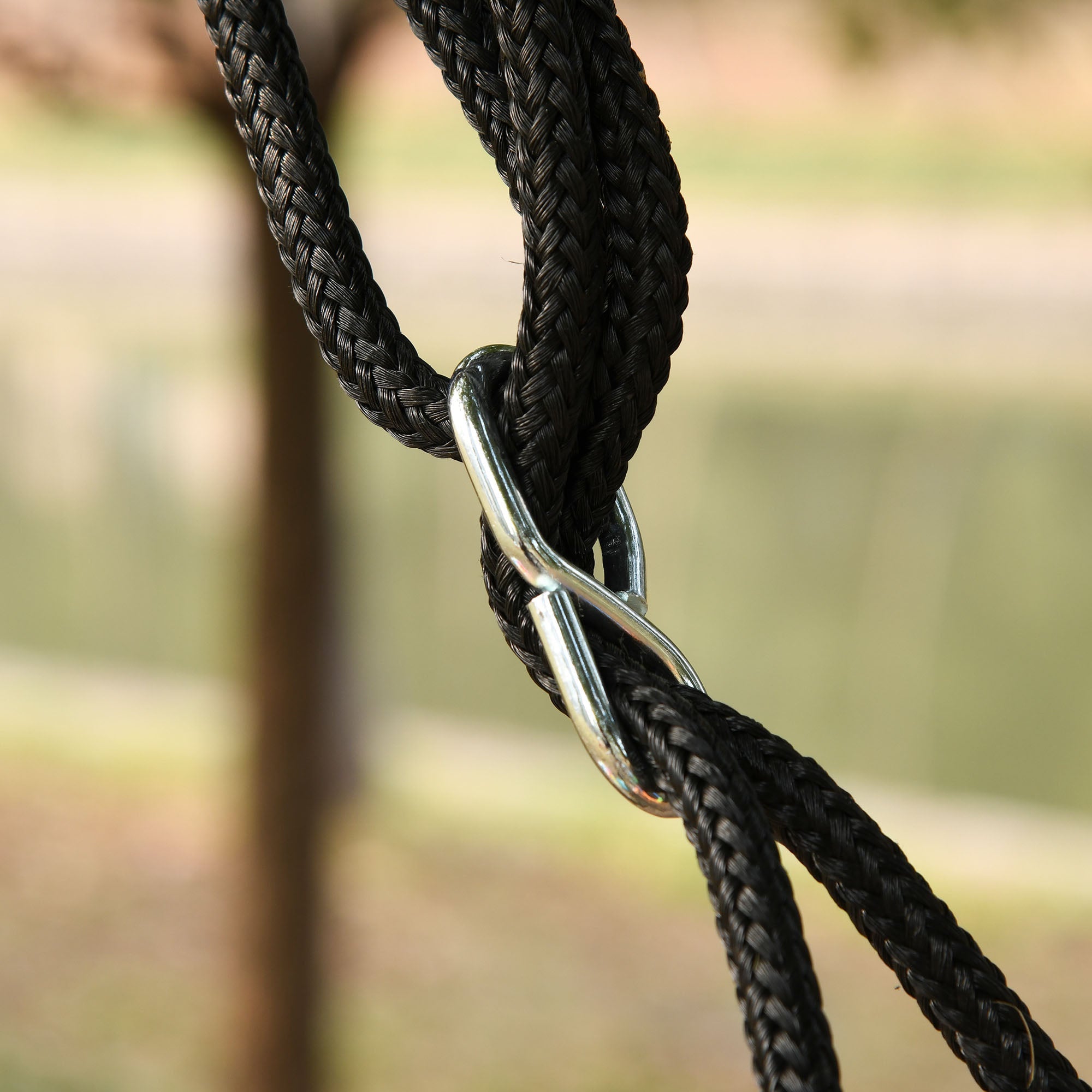 Black braided rope with silver metal carabiner clip for outsunny kid nest swing seat tree swing metal frame use