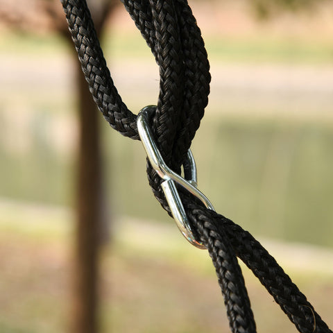 Black braided rope with silver metal carabiner clip for outsunny kid nest swing seat tree swing metal frame use