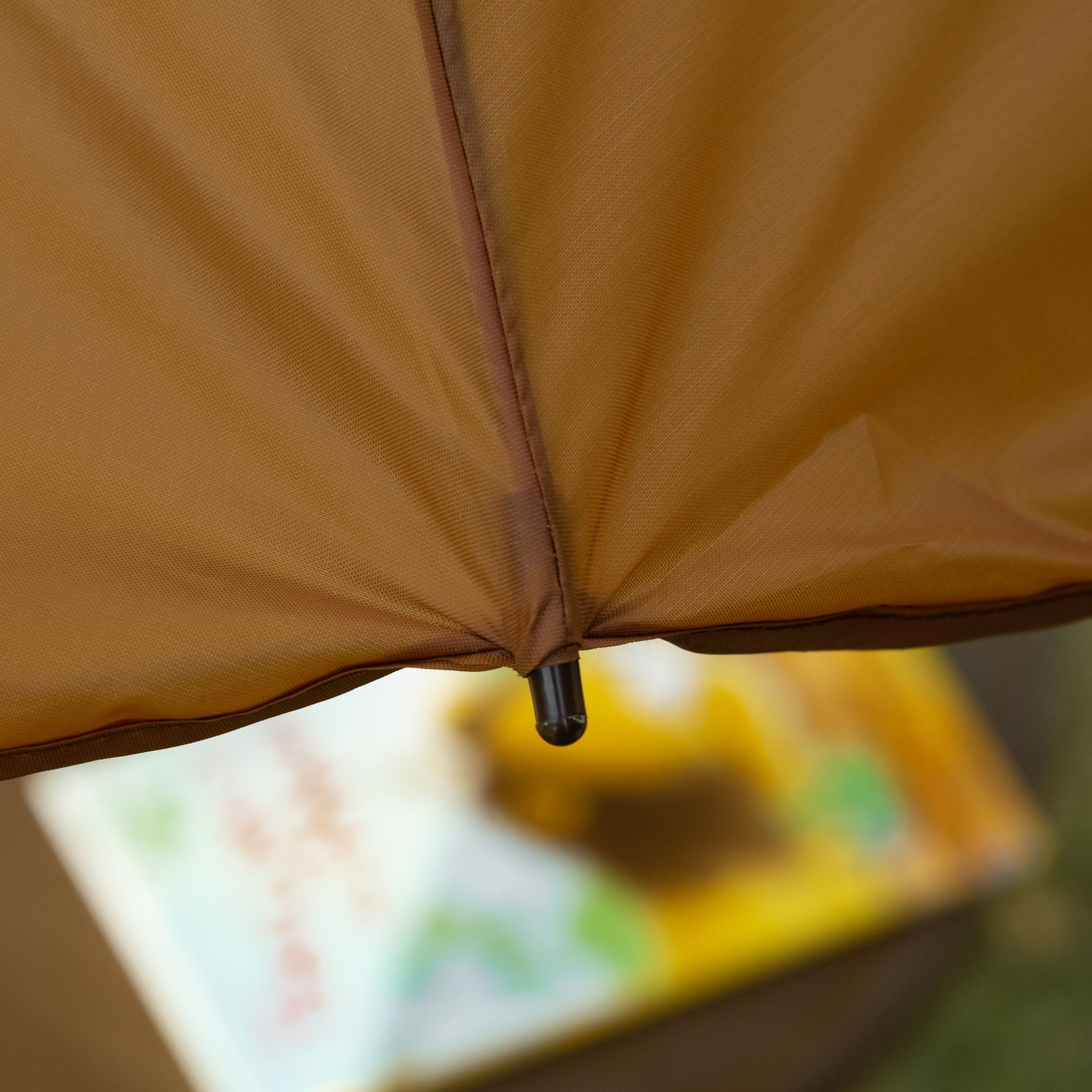 Tan canvas sun umbrella canopy with black toggle on outsunny kids bistro table and chair set monkey design brown