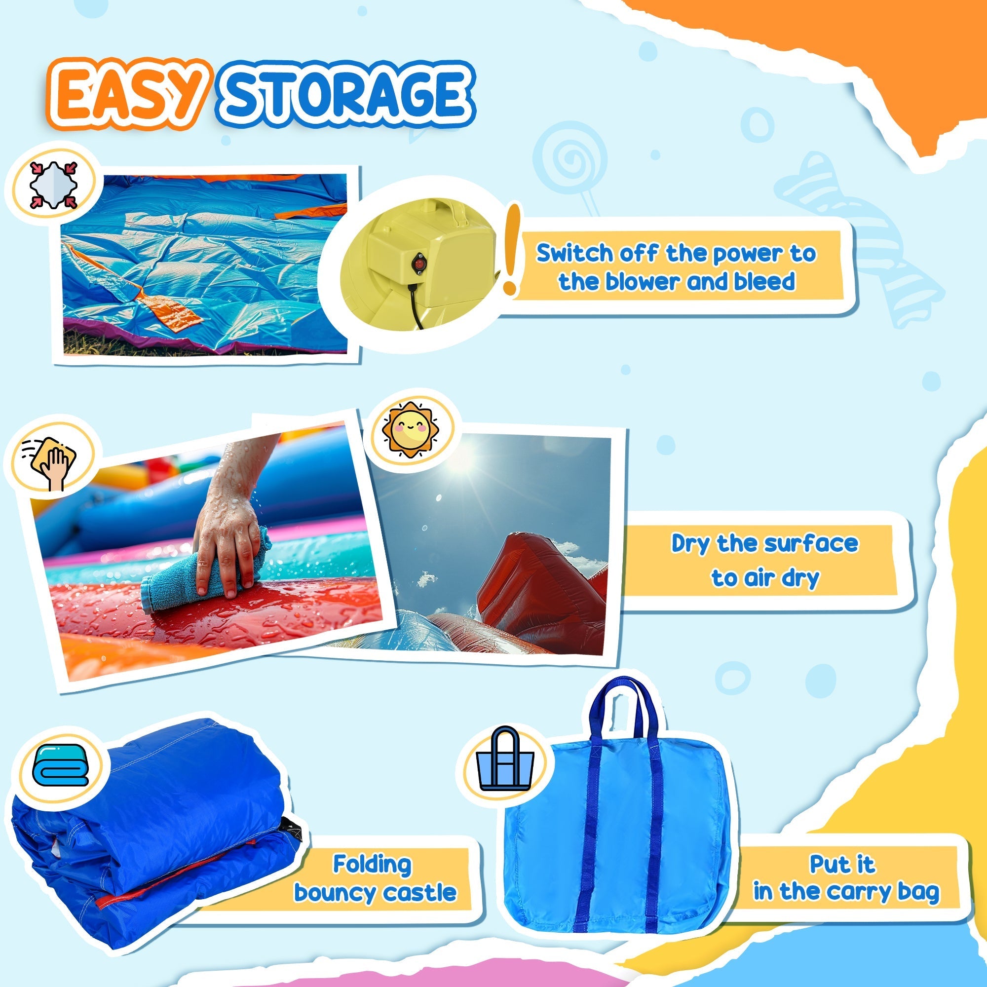 Blue outsunny kids bounce castle inflatable house with easy access two doors ground stakes and carry bag