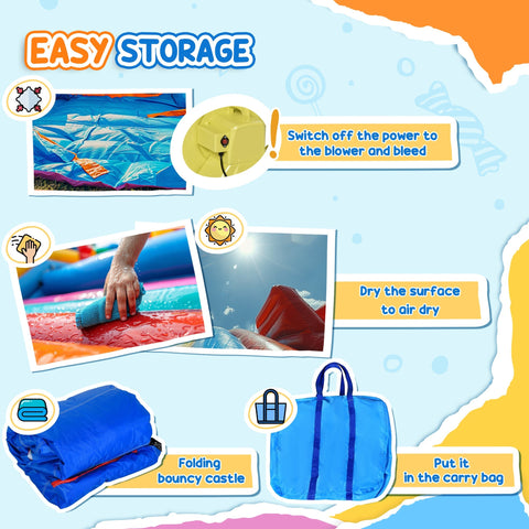 Blue outsunny kids bounce castle inflatable house with easy access two doors ground stakes and carry bag