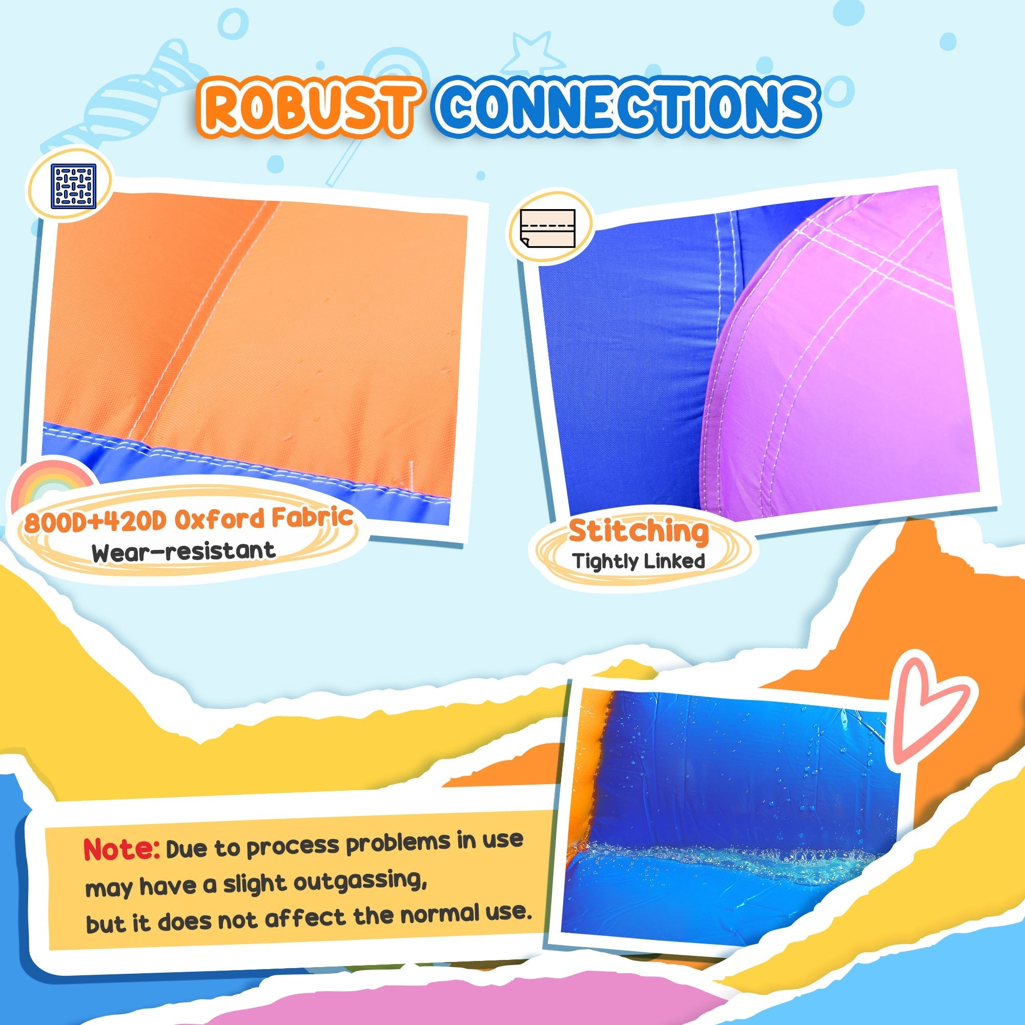 Vibrant orange and purple outsunny kids bounce castle inflatable house with two doors easy access and ground stakes made of oxford fabric