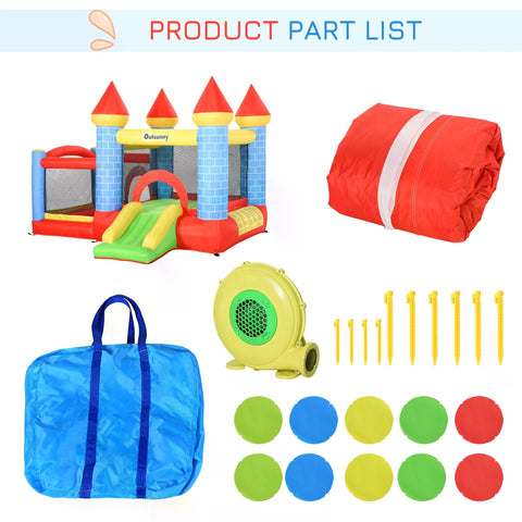 Outsunny kids bounce castle inflatable trampoline slide pool in attractive colour with blue brick towers for extra energy fun