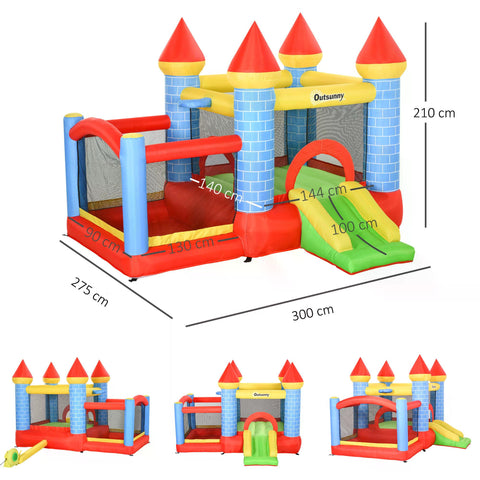 Outsunny kids bounce castle inflatable trampoline with attractive colour red blue yellow and green slide for extra energy play
