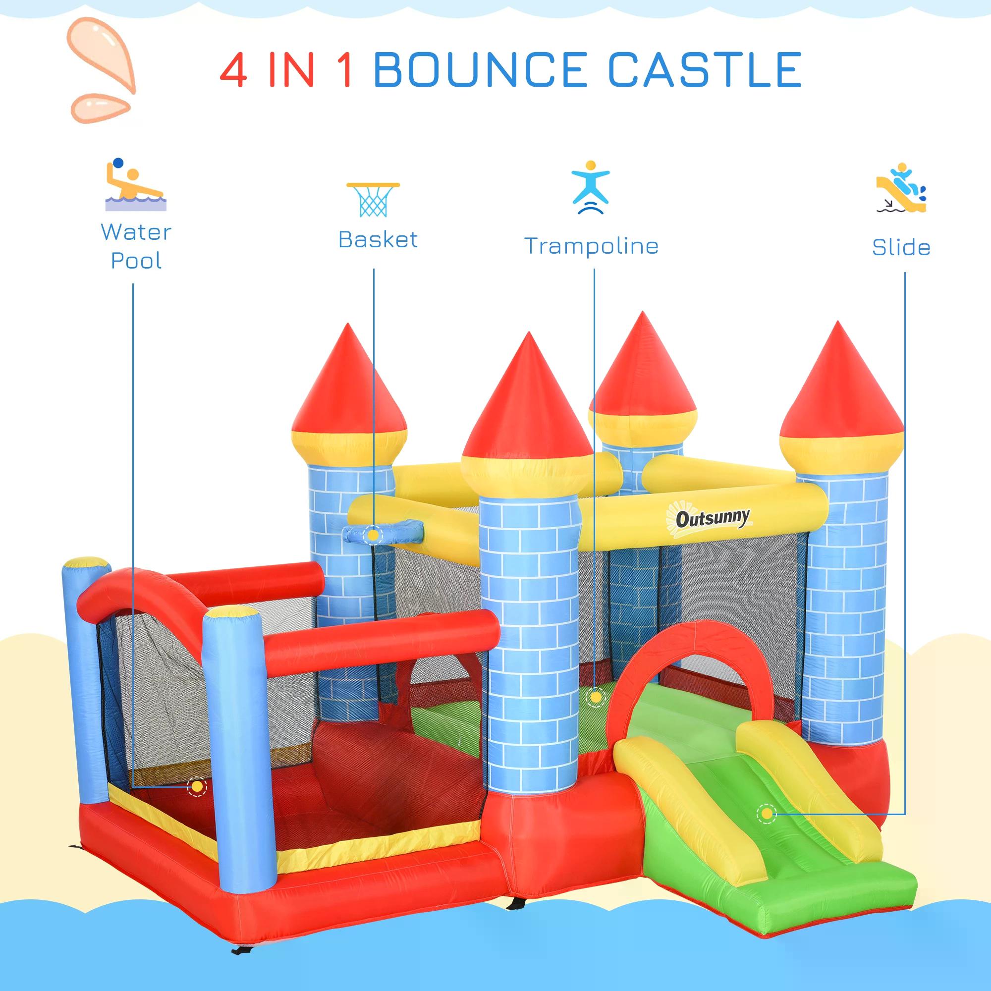 Outsunny kids bounce castle inflatable trampoline slide pool in attractive colour for extra energy play ages 3-10
