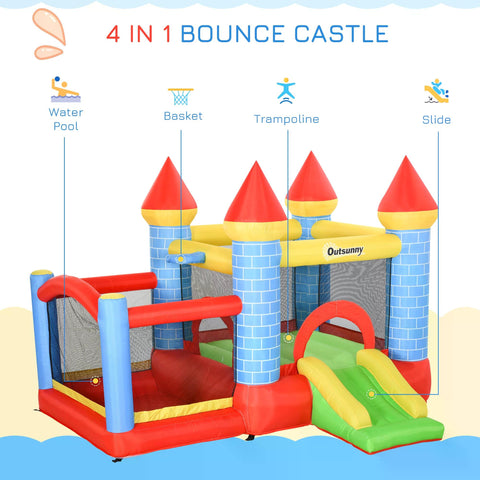 Outsunny kids bounce castle inflatable trampoline slide pool in attractive colour for extra energy play ages 3-10