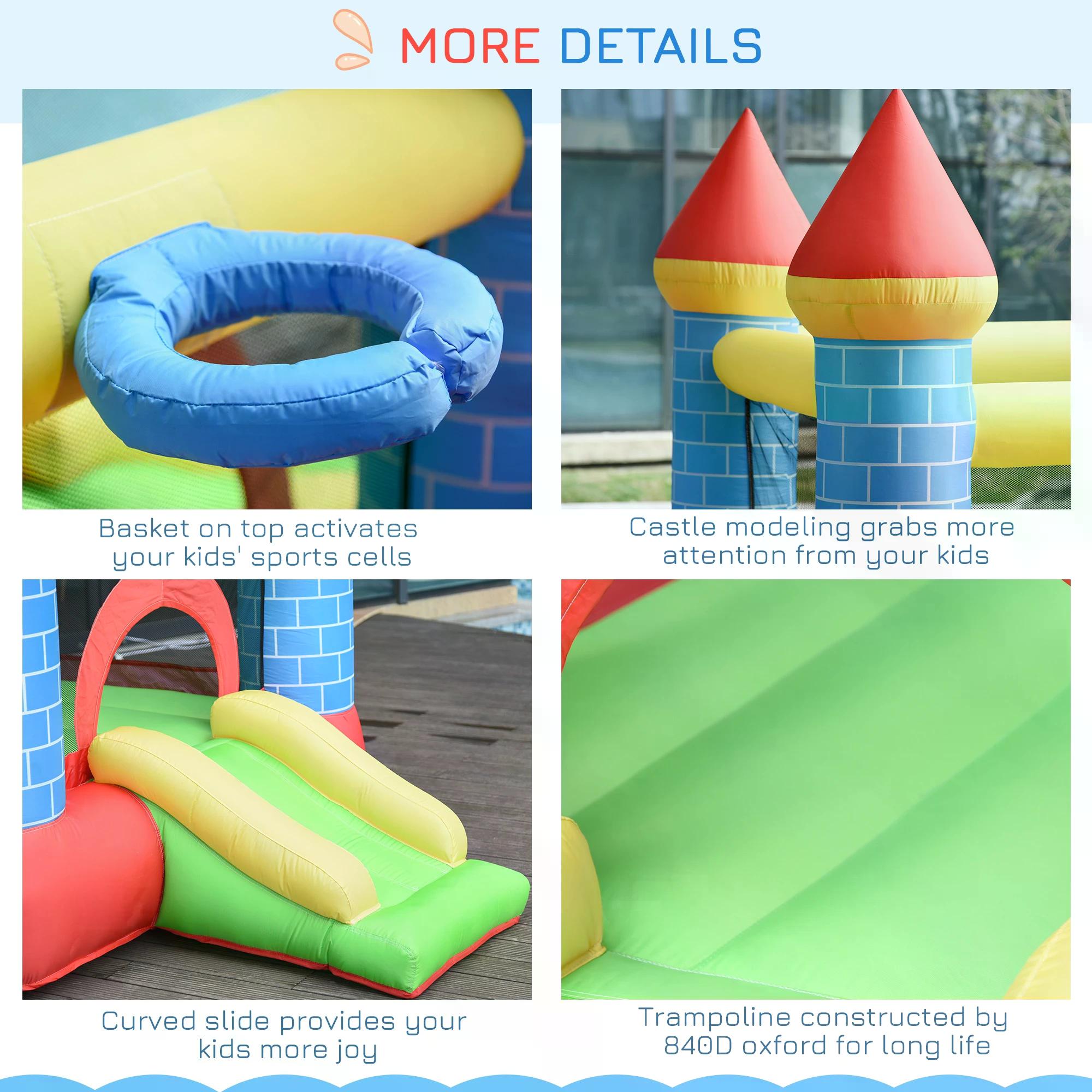 Outsunny kids bounce castle inflatable trampoline slide with attractive colour red yellow blue for extra energy play