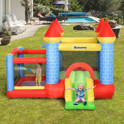Outsunny kids bounce castle inflatable trampoline slide pool with attractive colour and green slide for extra energy play