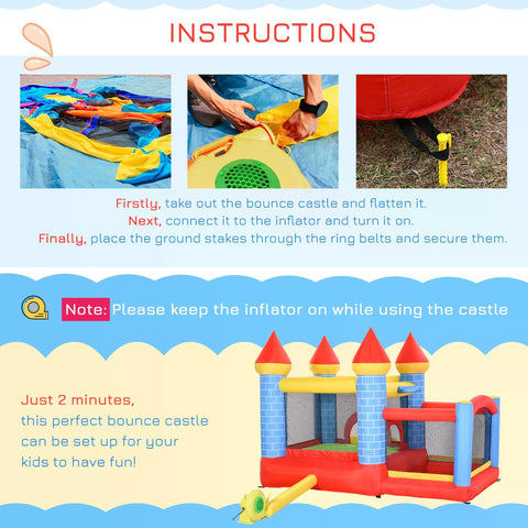 Outsunny kids bounce castle inflatable trampoline slide pool with attractive colour for extra energy play ages 3-10