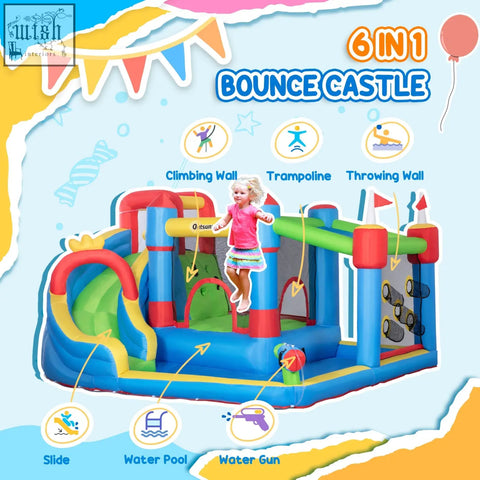 Colorful outsunny kids inflatable castle bounce house with water slide and ground stakes included for ages 3-8