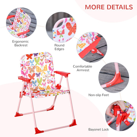 Colorful butterfly pattern folding chair with pink red metal frame in outsunny kids outdoor bistro set chair dimension included
