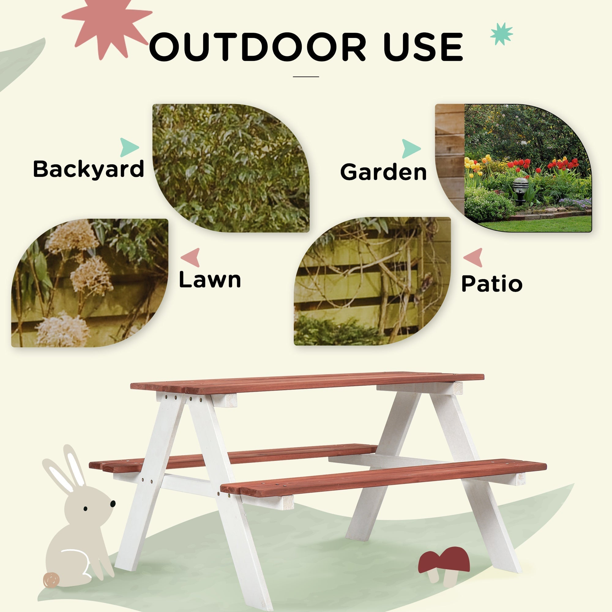Outsunny kids picnic table wooden brown with reddish-brown load-bearing frame and easy assembly for patio use