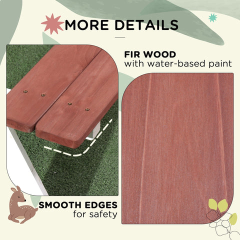 Red-painted fir wood slats with smooth edges on outsunny kids picnic table with load-bearing frame and easy assembly