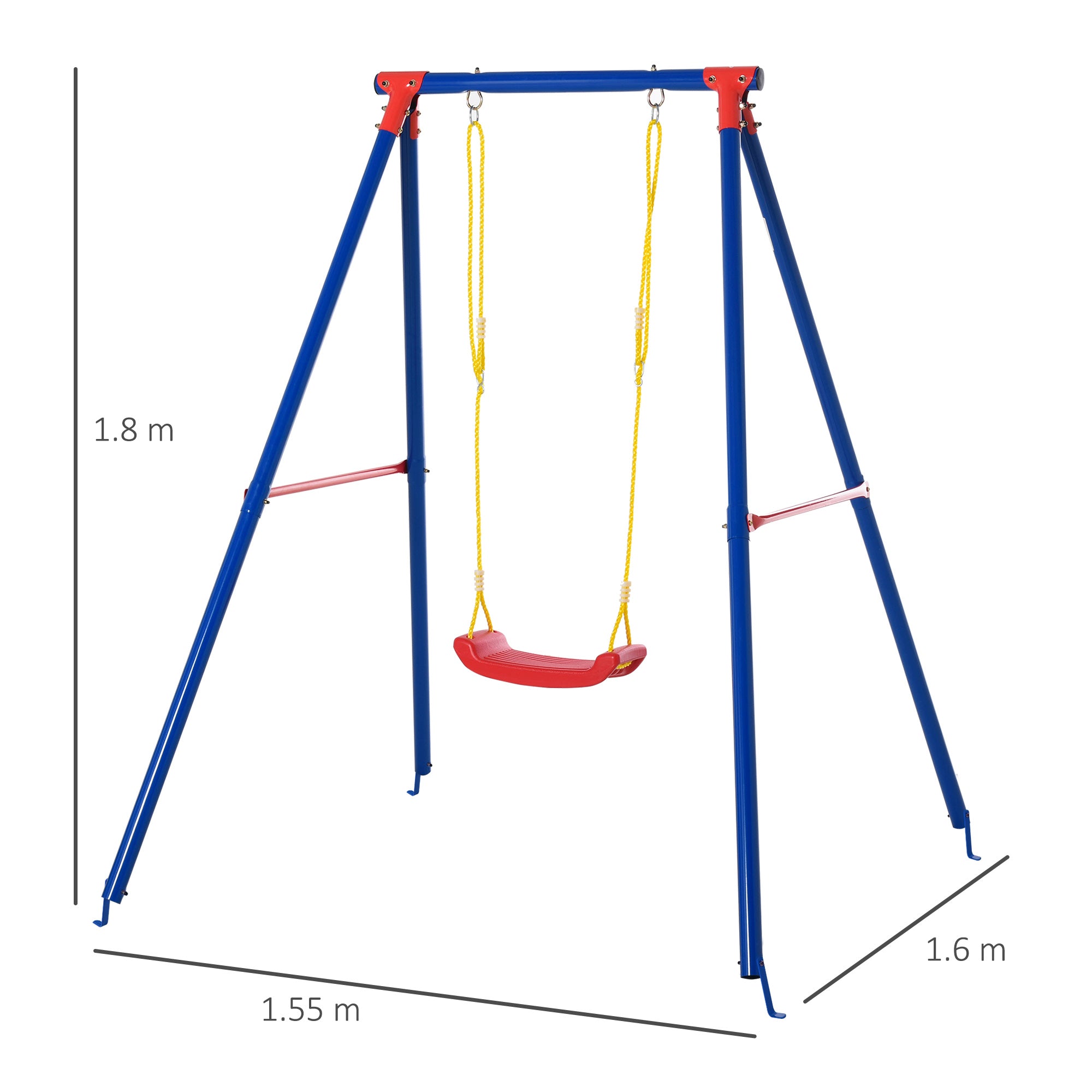 Blue metal outsunny kids swing set with red swing seat and adjustable yellow ropes for toddlers outdoor play