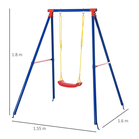 Blue metal outsunny kids swing set with red swing seat and adjustable yellow ropes for toddlers outdoor play