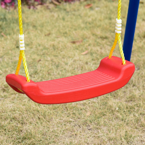 Red plastic swing seat with yellow adjustable rope and white cord locks for outsunny kids swing set outdoors