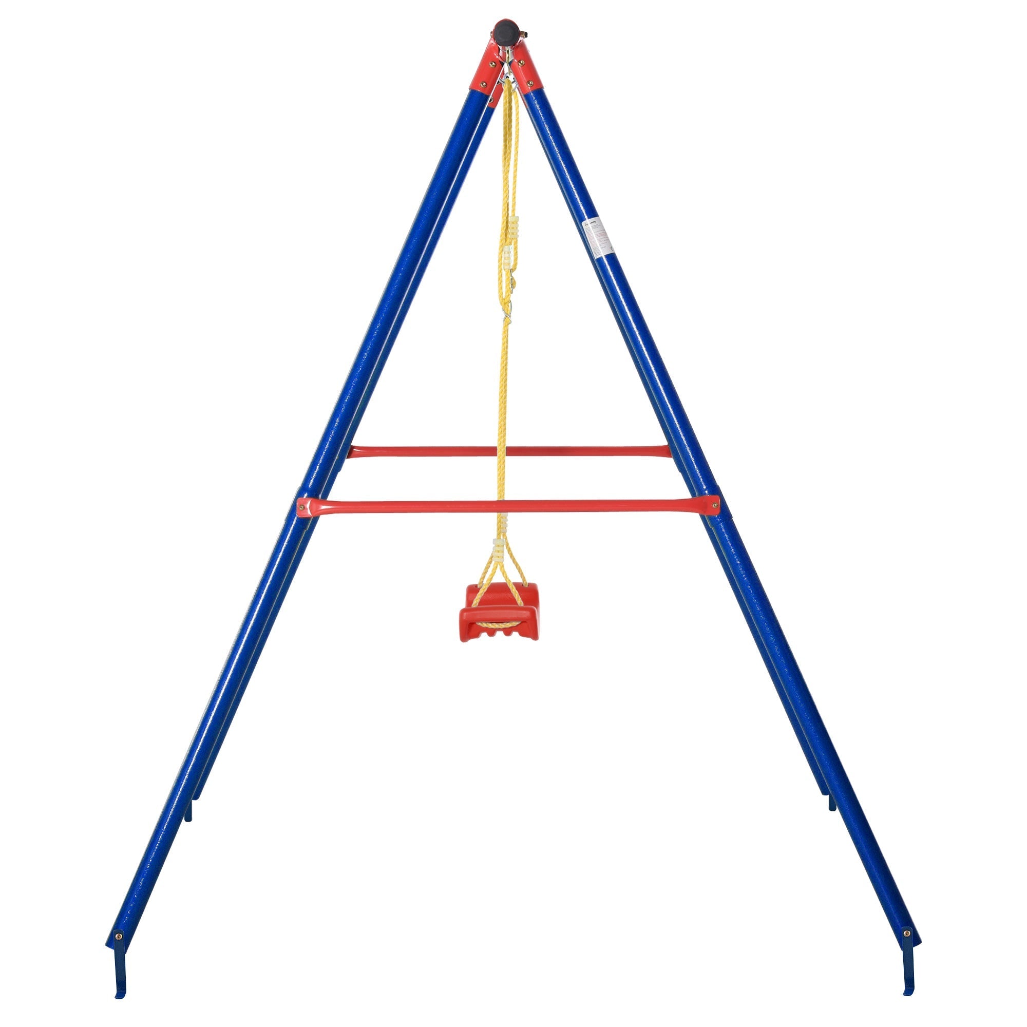 Blue and red metal outsunny kids swing set with adjustable rope and red swing seat for toddlers aged 3 to 8 years