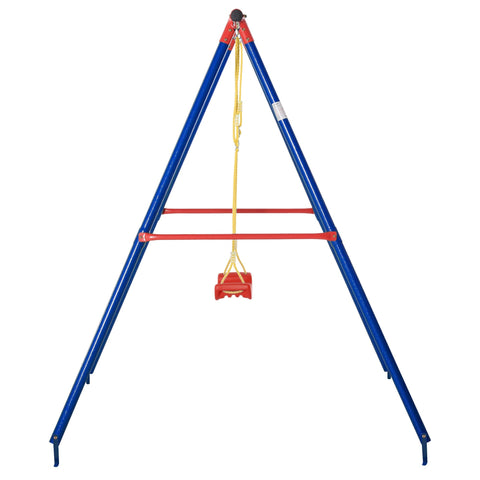 Blue and red metal outsunny kids swing set with adjustable rope and red swing seat for toddlers aged 3 to 8 years