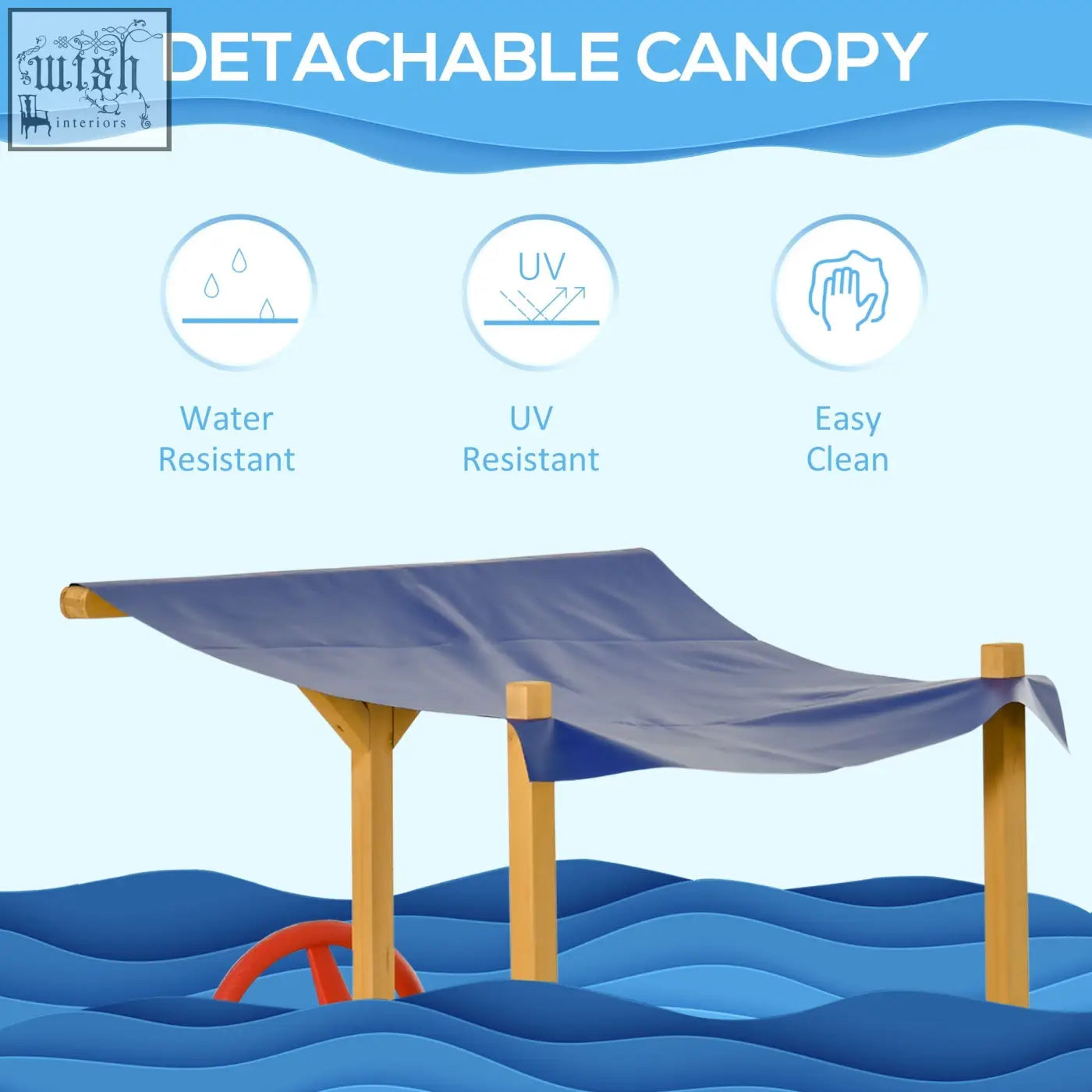 Outsunny kids wooden sandpit with blue detachable canopy wooden supports ship-designed sandbox with smooth surface