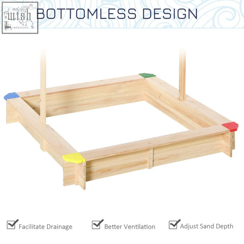 Outsunny kids wooden sand pit made of fir wood with colorful corner caps for outdoor playset and sand fun
