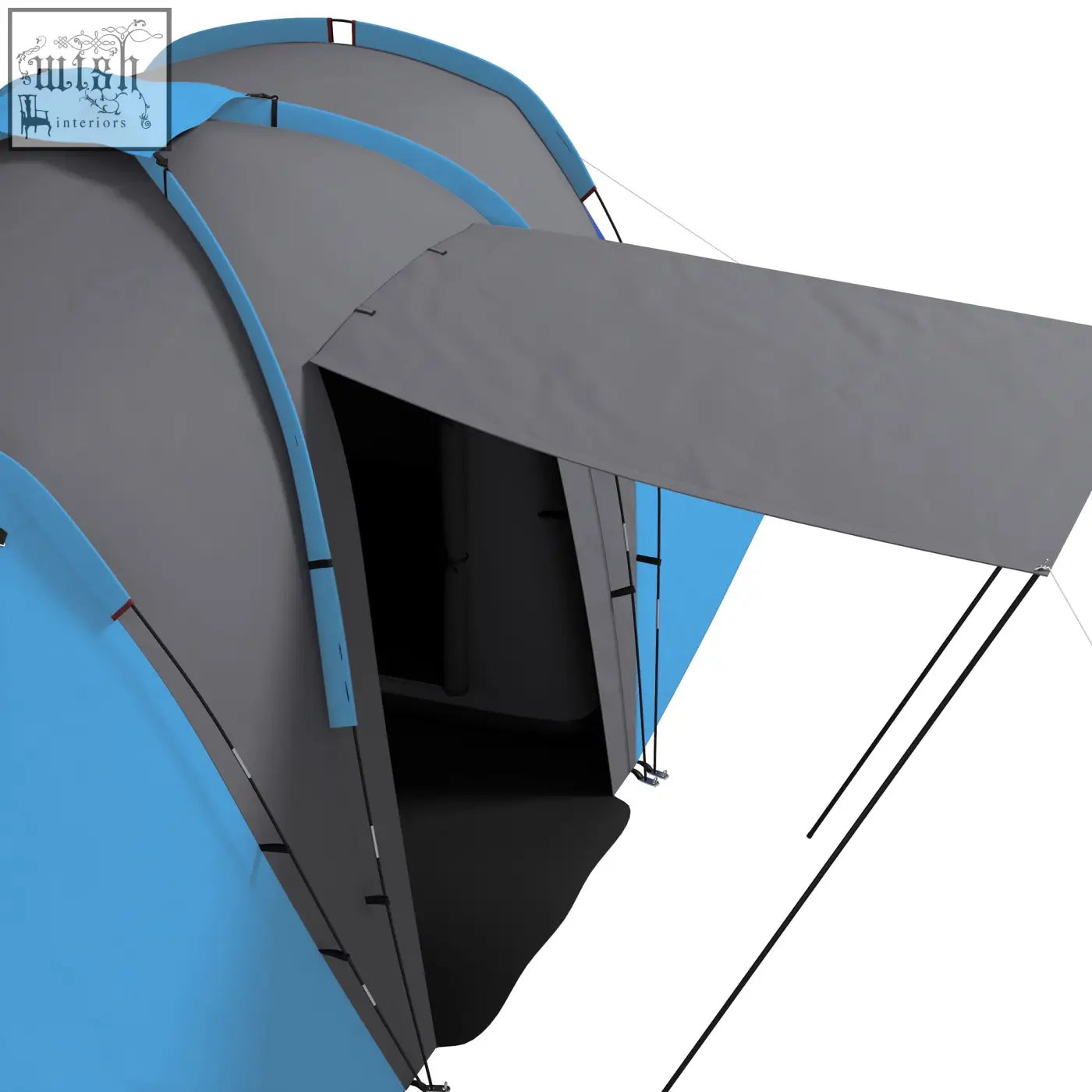 Blue and gray outsunny large camping tent with carry bag included two bedrooms and partially open entrance rainfly