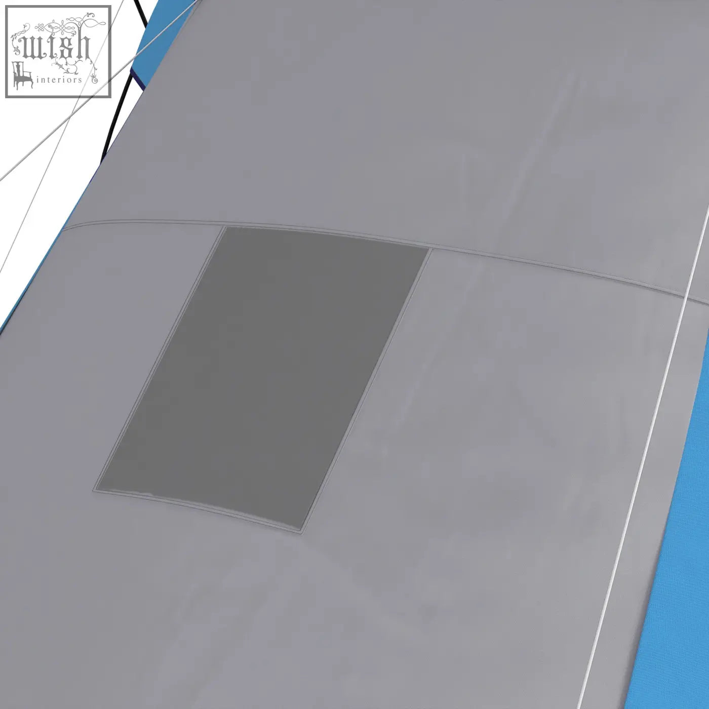 Gray rectangular window on outsunny large blue camping tent canopy with two bedrooms and carry bag included