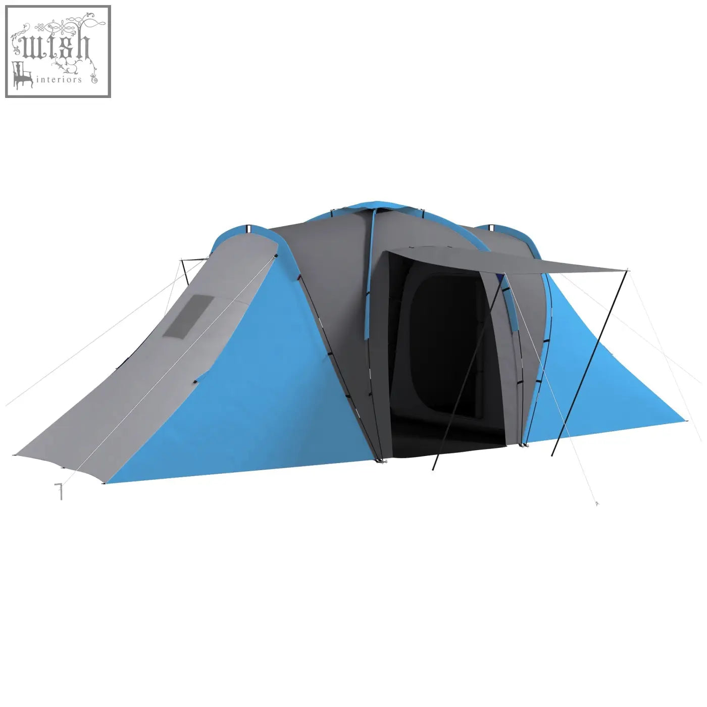 Outsunny large blue and gray camping tent with two bedrooms spacious entrance side awning and carry bag included