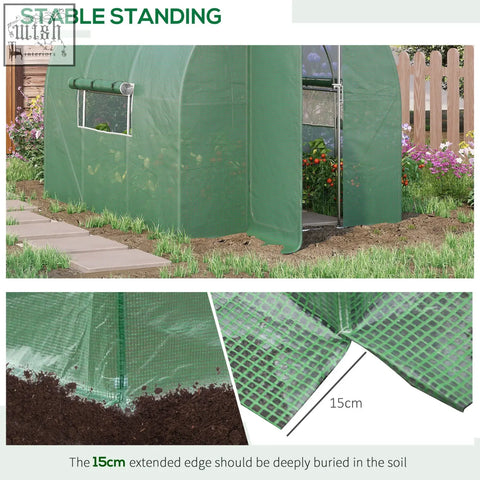 Green fabric outsunny polytunnel greenhouse with mesh bottom and galvanised steel frame for gardening use