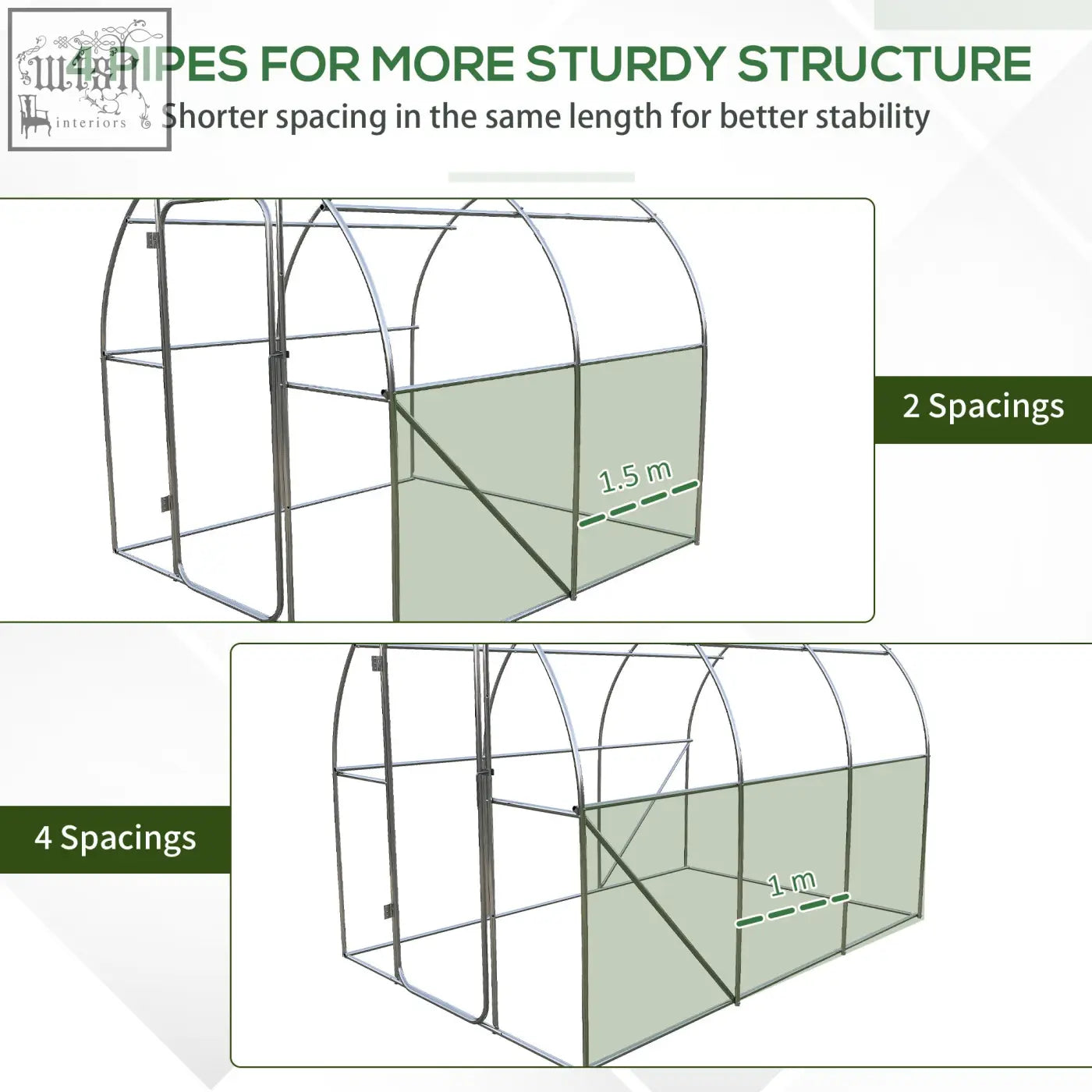 Outsunny large polytunnel walk in greenhouse with green translucent cover and galvanised steel frame for gardening