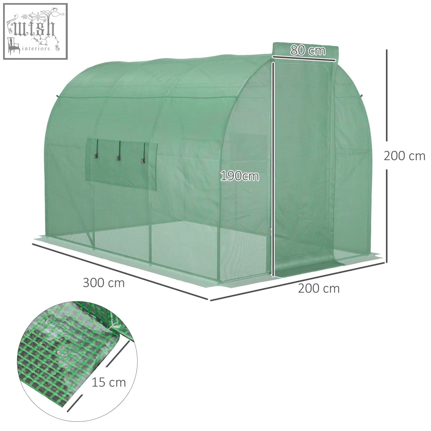 Green mesh outsunny large polytunnel greenhouse with arched roof and galvanised steel frame for plant gardening
