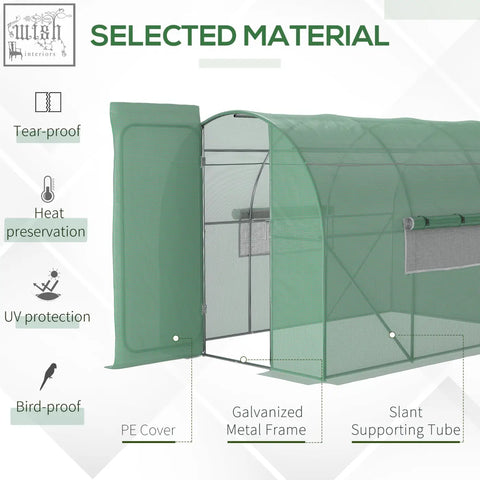 Outsunny large polytunnel walk in greenhouse with green pe cover and galvanised steel frame for plant gardening