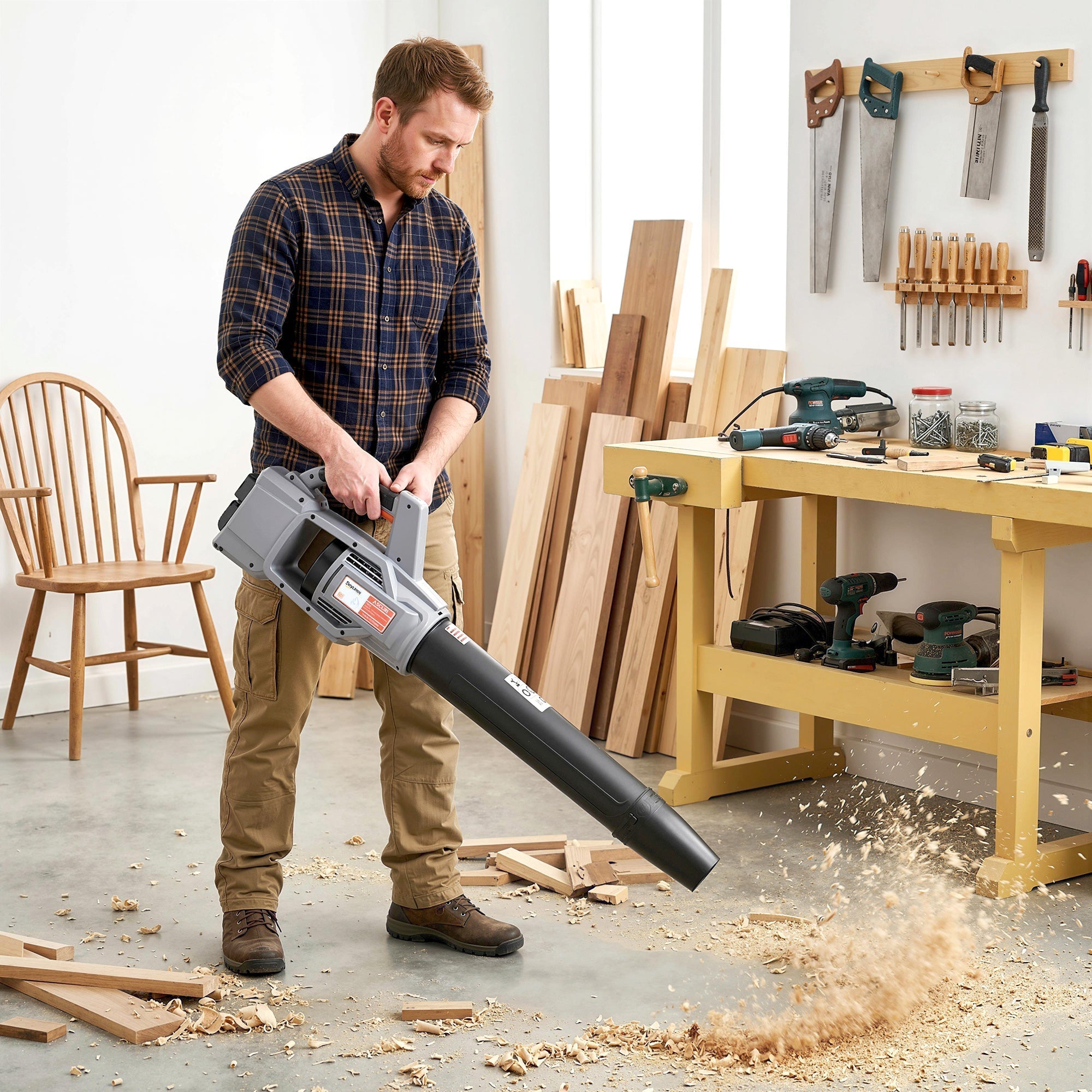 Gray and black cordless leaf blower with 1000w brushless motor and ergonomic design by outsunny for garden use