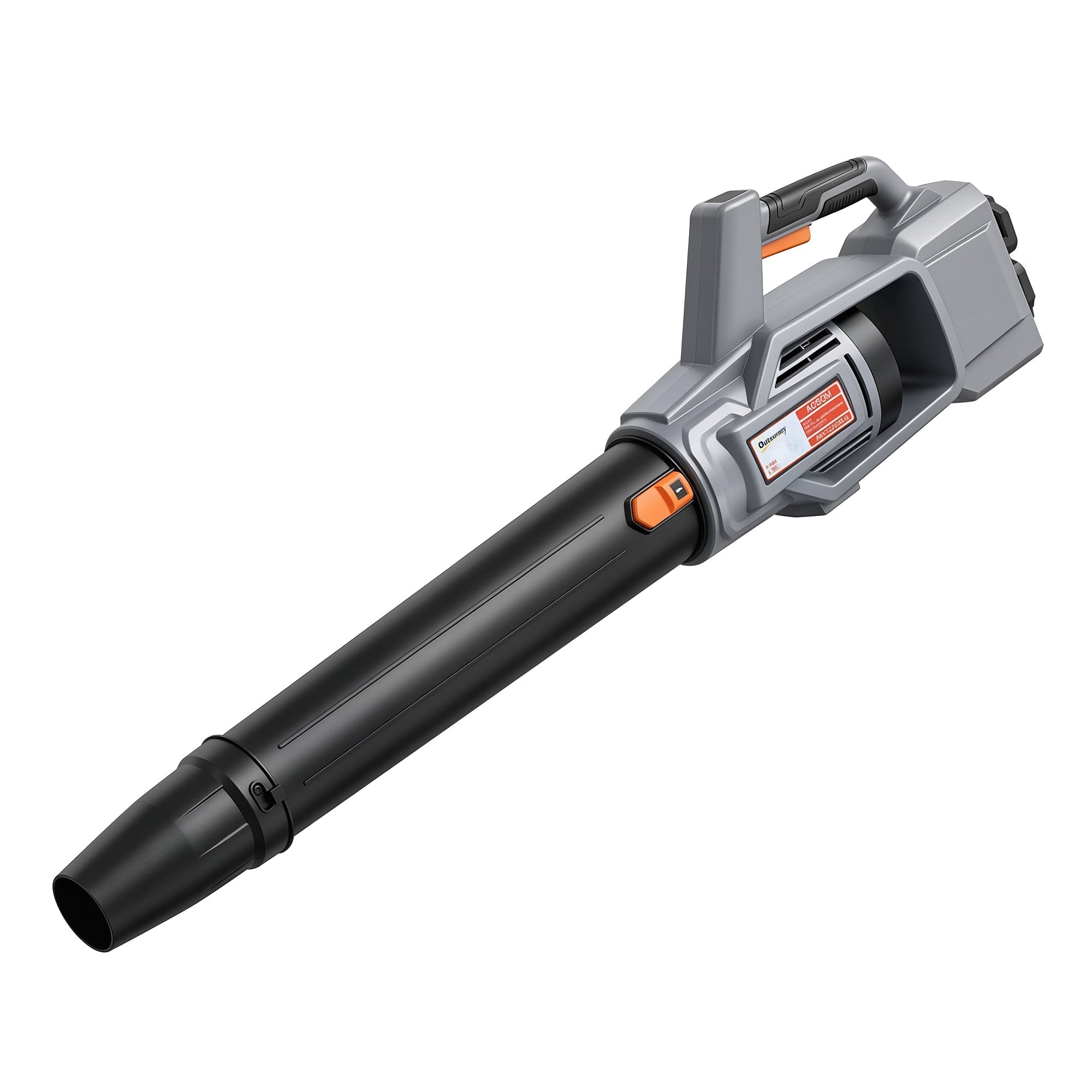 Gray and black cordless leaf blower with orange accents featuring a 1000w brushless motor by outsunny