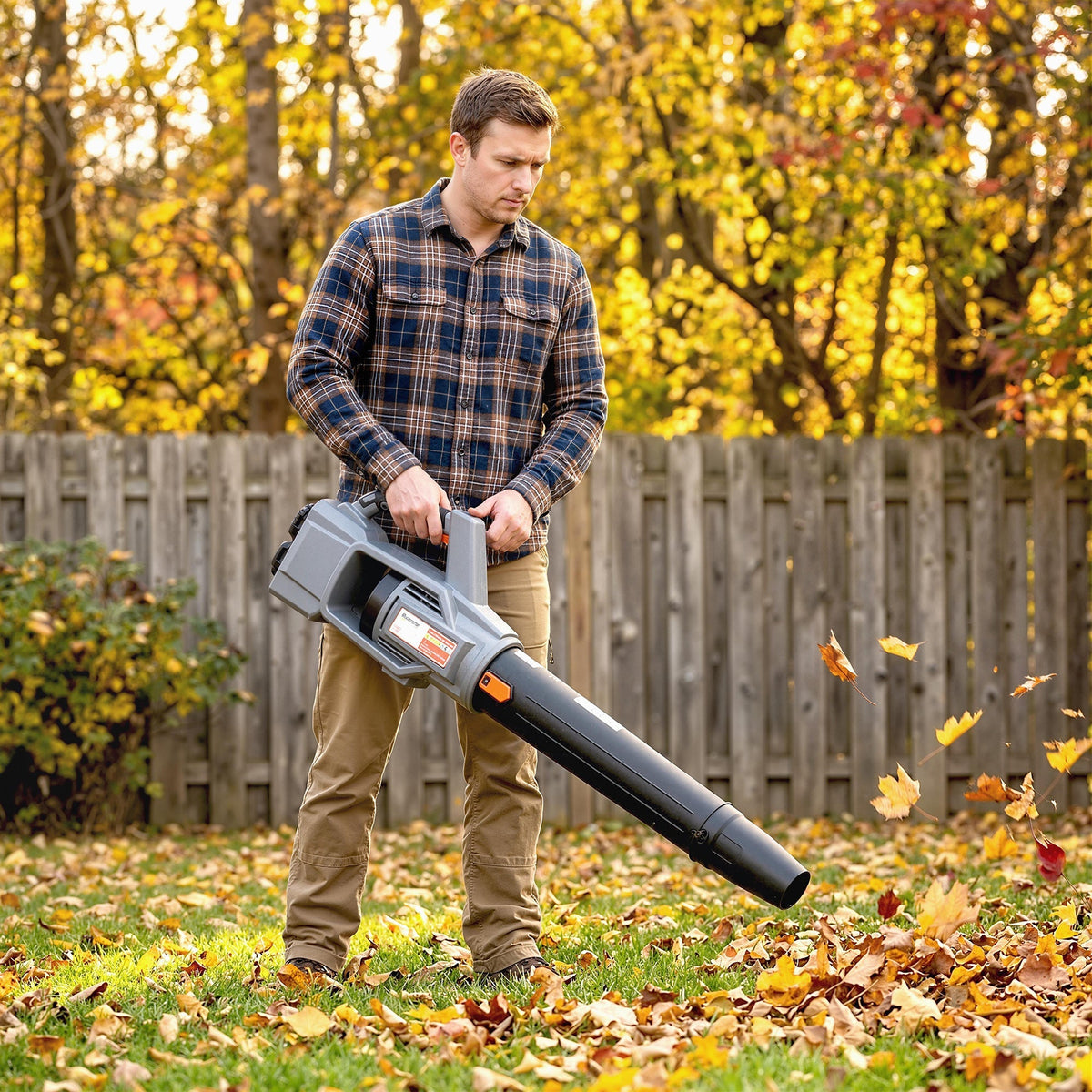 Gray and black cordless outsunny leaf blower with 1000w brushless motor and ergonomic design for garden use