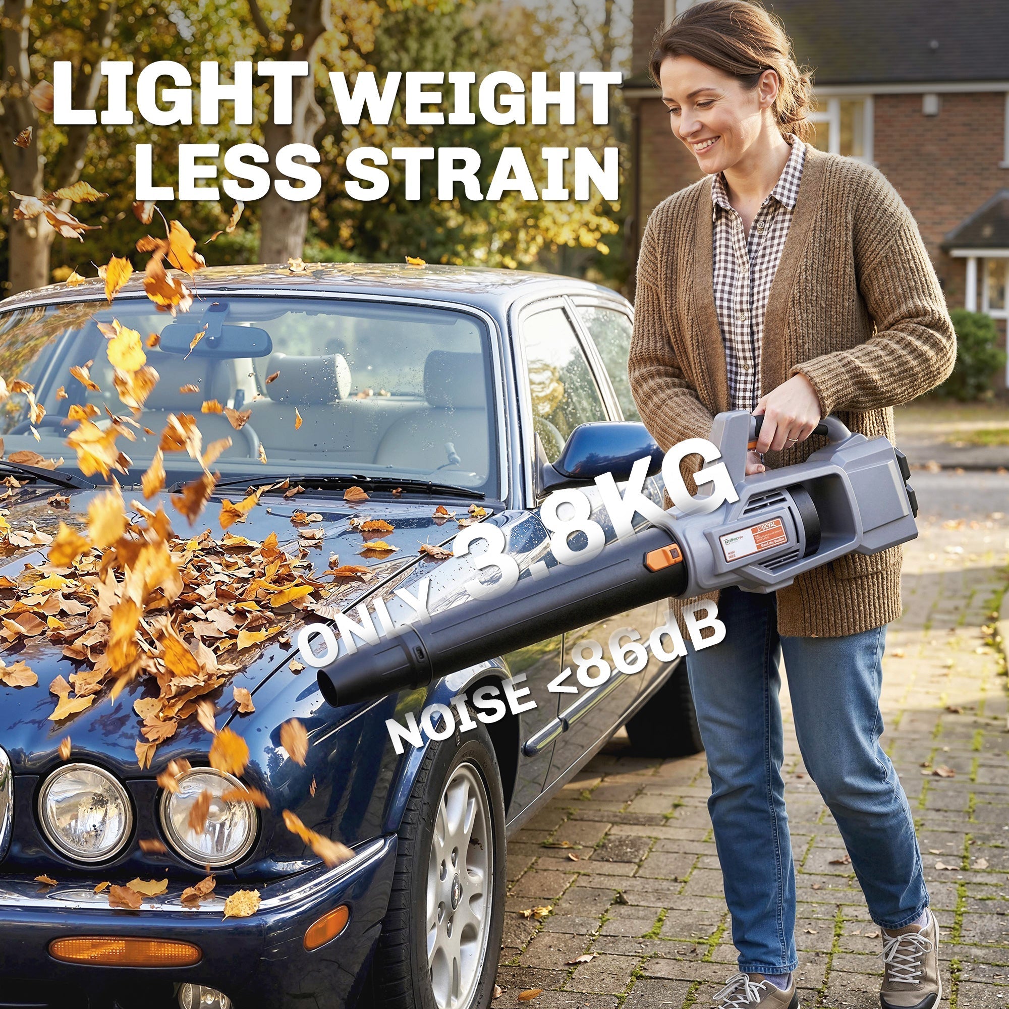 Gray cordless outsunny leaf blower with black nozzle and 1000w brushless motor for quiet lightweight use
