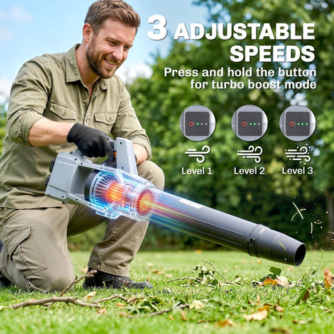 Gray and black outsunny leaf blower with 1000w brushless motor and three adjustable speed settings for easy use