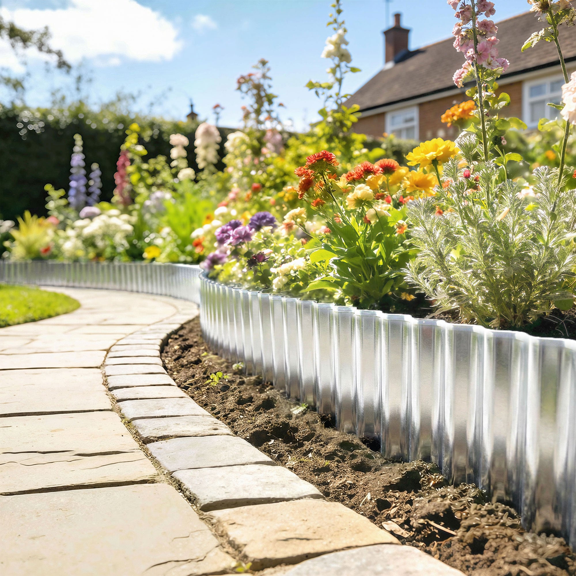 Outsunny silver tone metal garden edging made of heavy duty galvanised steel for lawn edging and borders