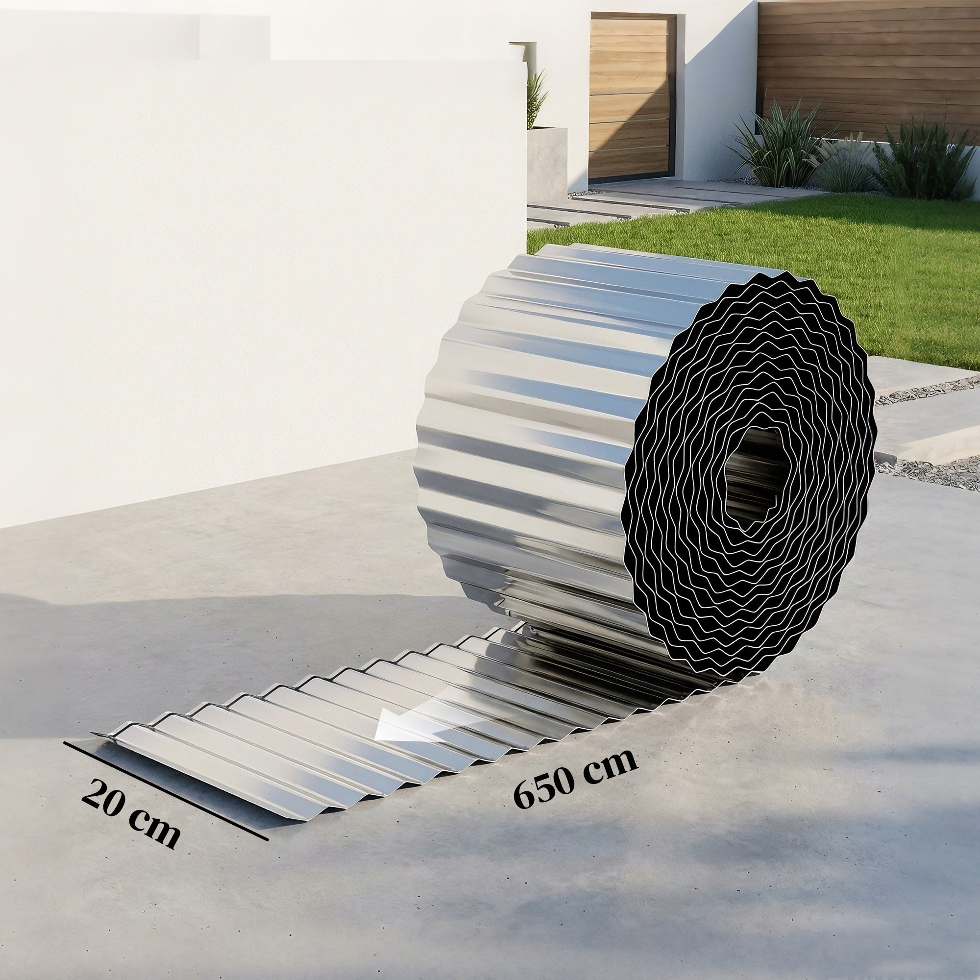 A roll of silver corrugated galvanised steel lawn edging from outsunny metal garden edging for heavy duty use