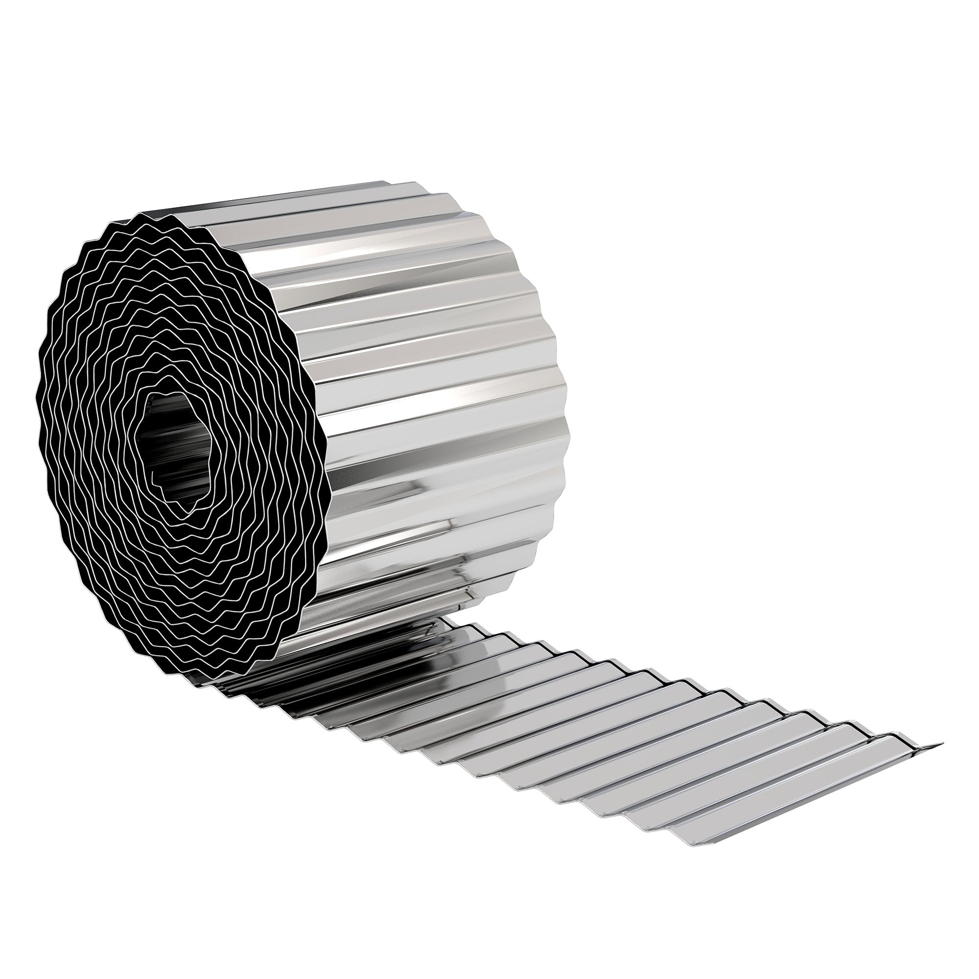Rolled silver corrugated metal roofing sheet shown as part of outsunny metal garden edging lawn edging in galvanised steel