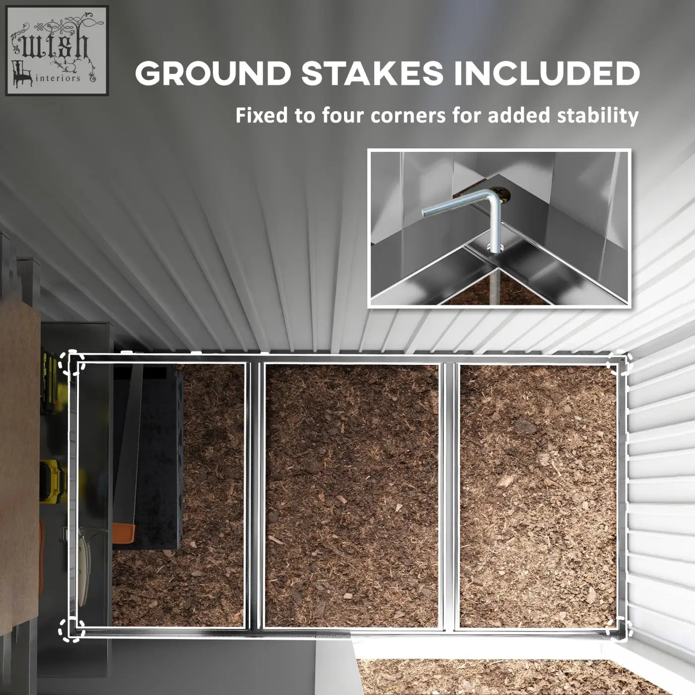 Metallic gray outsunny metal garden shed with single door keys included and ground stakes for stability in dark grey