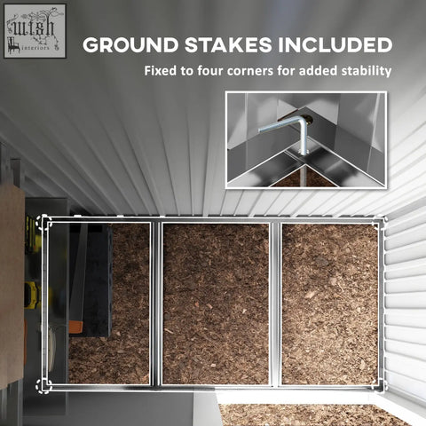 Metallic gray outsunny metal garden shed with single door keys included and ground stakes for stability in dark grey