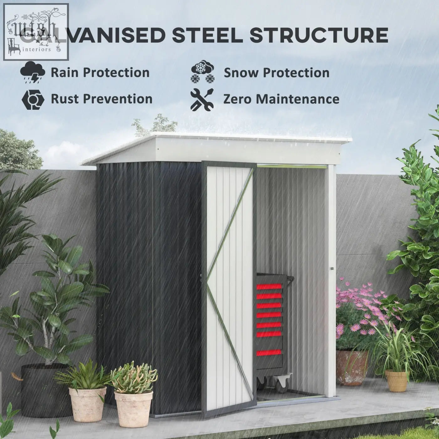 Outsunny dark grey galvanized steel garden shed with slanted roof single door and keys included for outdoor storage
