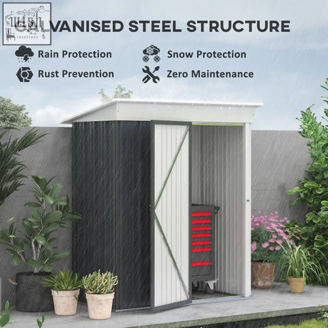 Outsunny dark grey galvanized steel garden shed with slanted roof single door and keys included for outdoor storage
