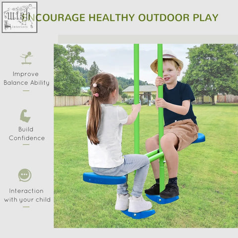 Bright green and blue metal garden swing seat in outsunny metal garden swing set for kids outdoor play