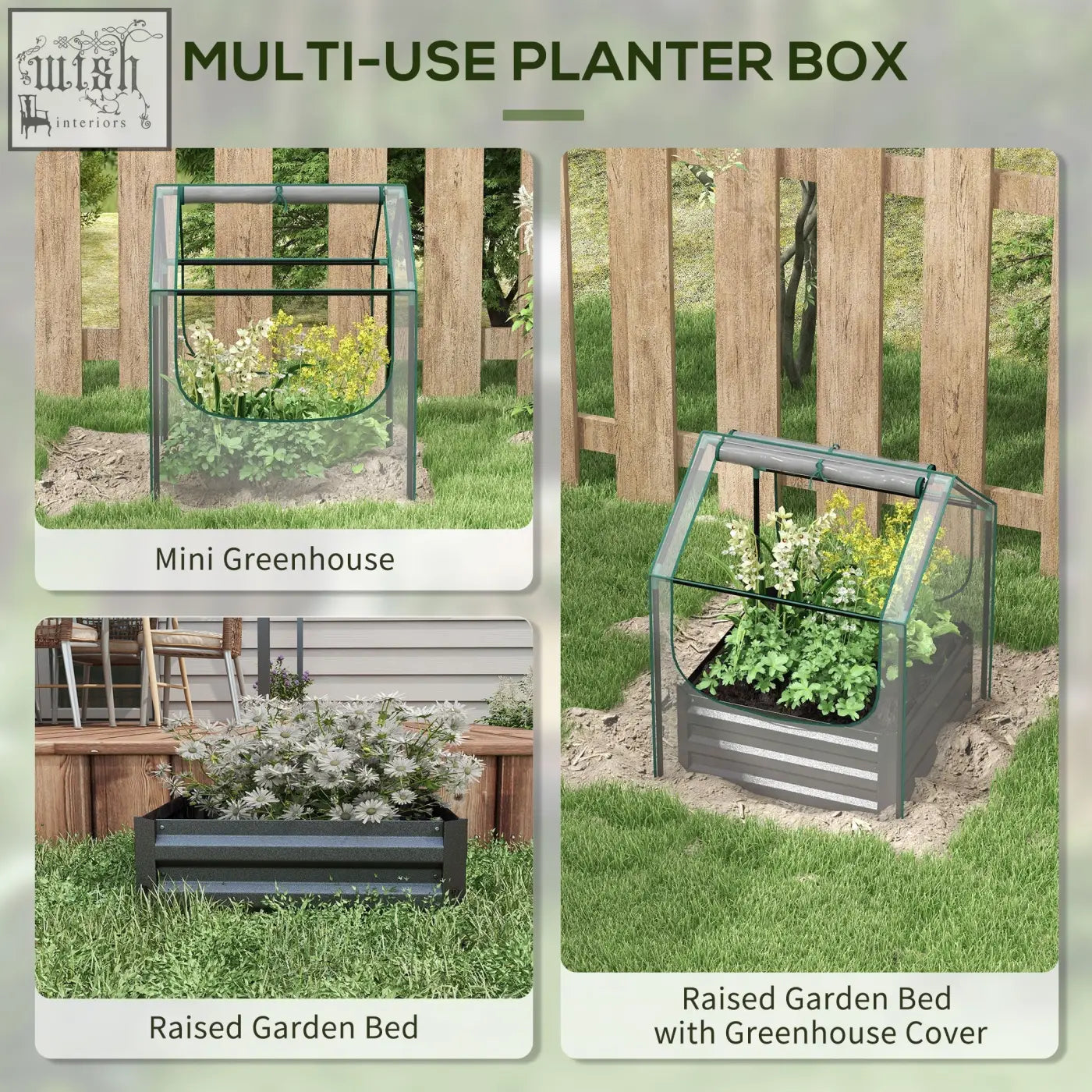 Outsunny gray steel base planter box with clear plastic cover for fresh air herbs and vegetable gardening