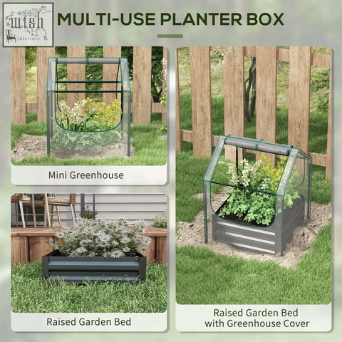 Outsunny gray steel base planter box with clear plastic cover for fresh air herbs and vegetable gardening