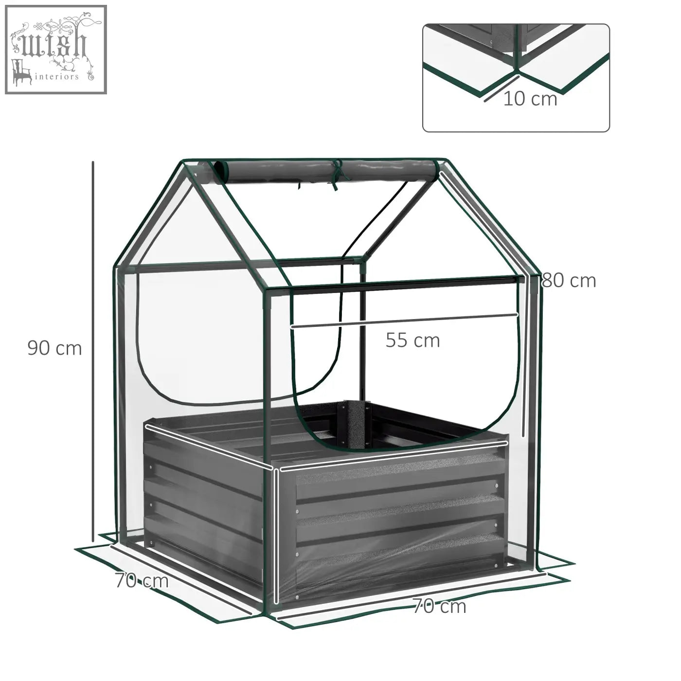 Outsunny gray metal planter box with steel base and clear plastic cover greenhouse for herbs and fresh air gardening