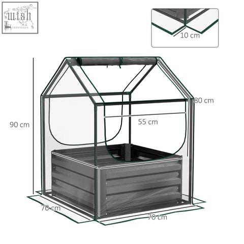Outsunny gray metal planter box with steel base and clear plastic cover greenhouse for herbs and fresh air gardening