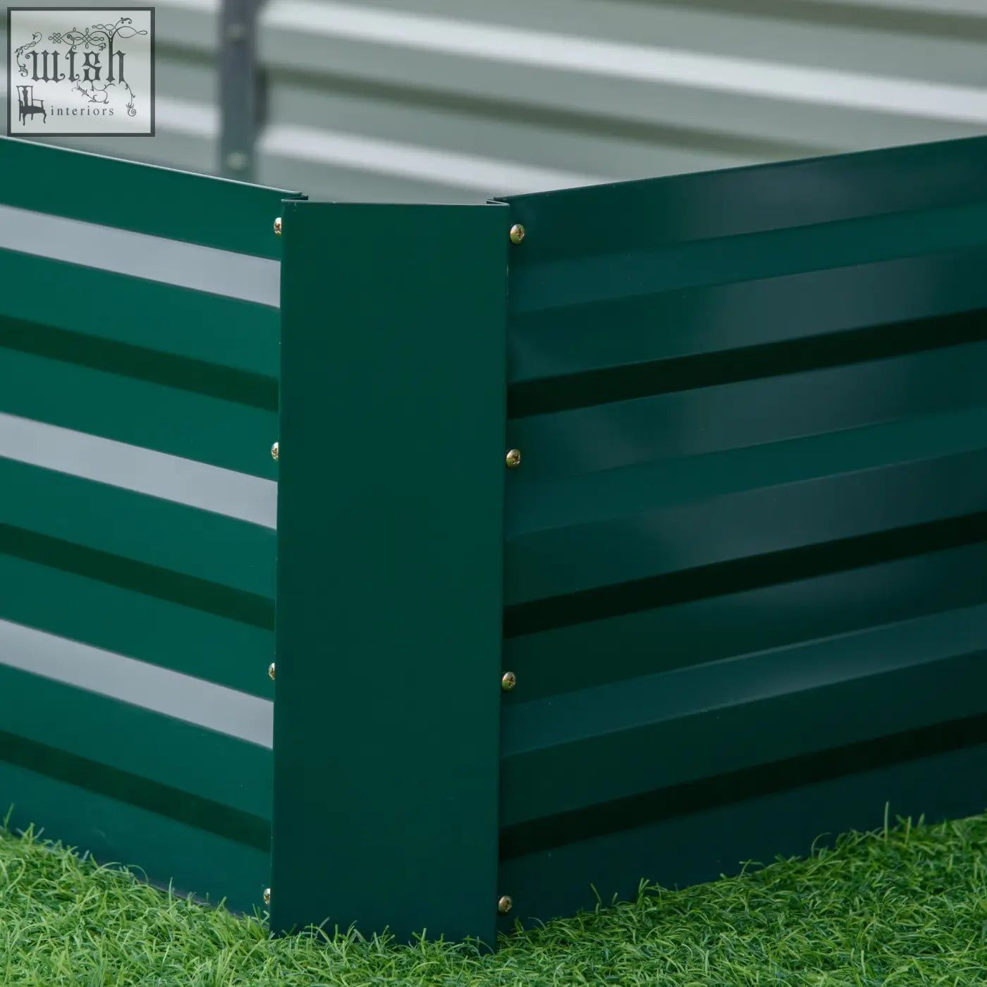 Outsunny dark green corrugated metal raised garden bed with silver stripes for outdoor flowers and herbs planting